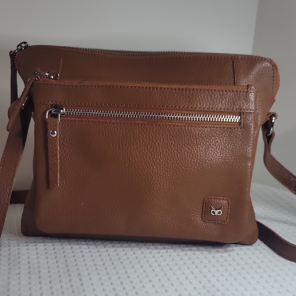 Men's Leather Crossbody Bag - Brown